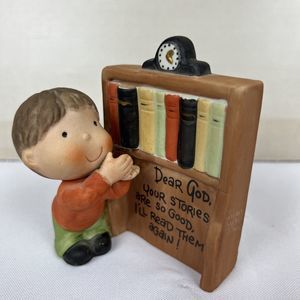 Enesco Dear God Kids Figurine Your Stories Are So Good I'll Read Them Again 1982